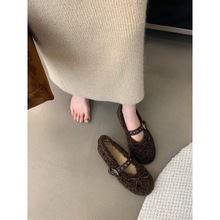 2025年秋冬新款蝴蝶结平底玛丽珍单鞋女芭蕾鞋毛毛鞋女鞋