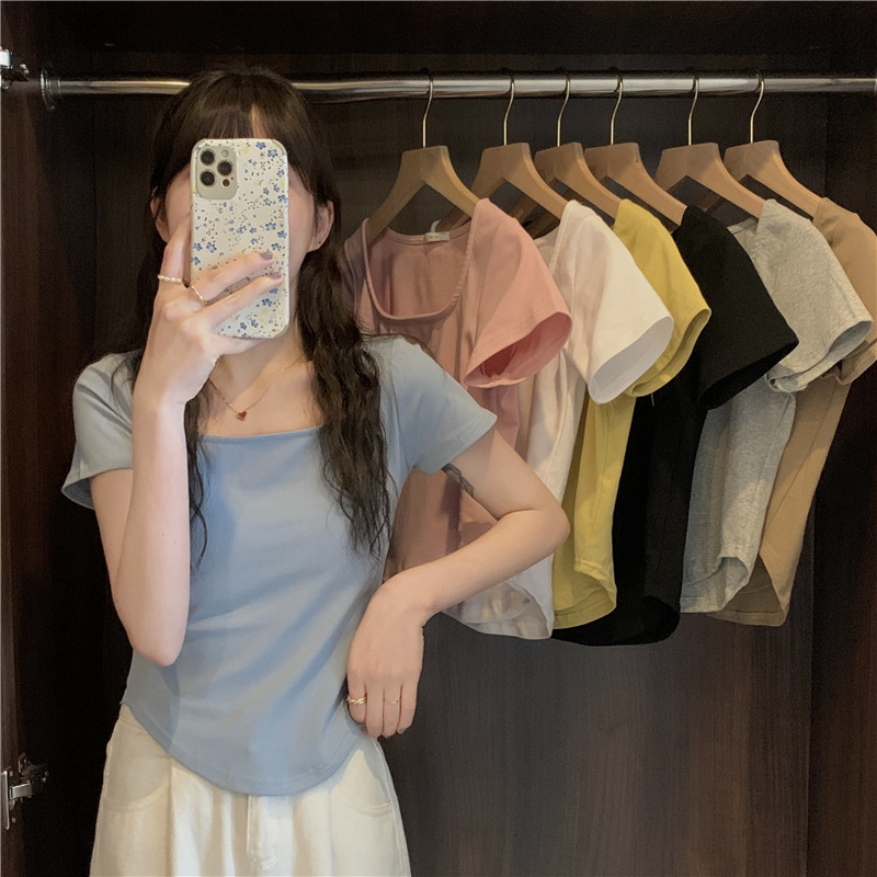 Trendy Korean-Style Slim-Fit Short-Sleeve T-Shirt for Women, Summer Fashion, Short Style, Slimming Base Shirt Top for Women