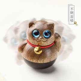 黑檀木猫咪摆件把玩铃铛可爱小猫手工迷你桌面系创意简约礼物