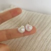 Silver needle, universal earrings from pearl with bow, silver 925 sample, city style, simple and elegant design, wholesale