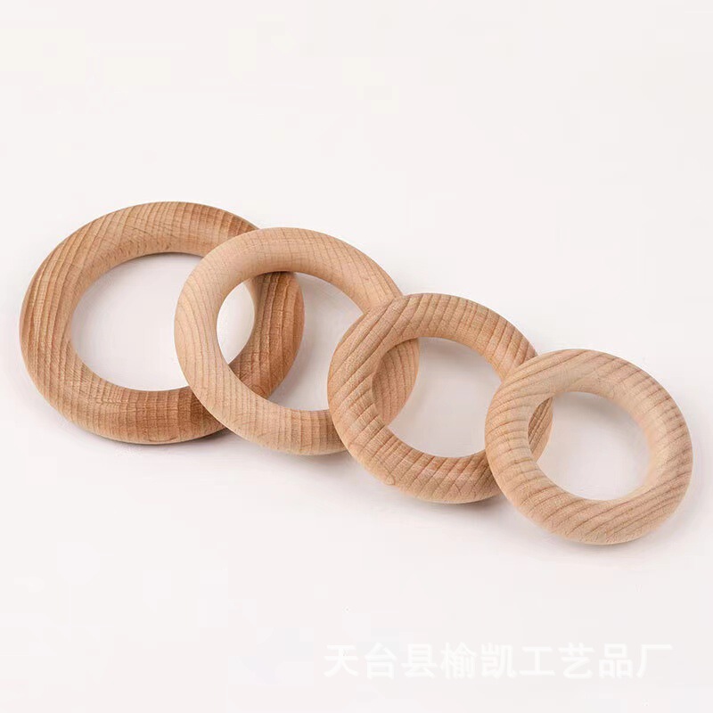 Factory Supply Log Color Beech Wooden Ring Wooden Ring Handbag Bite Baby Molar Toy