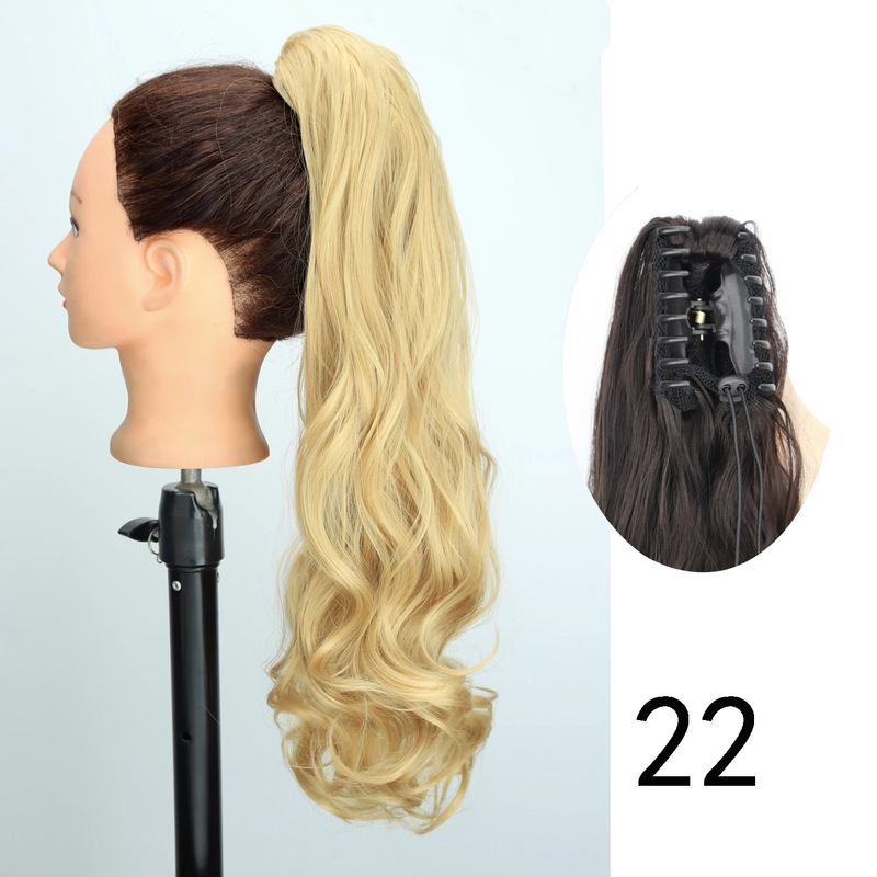 24inch ロングカーリーポニーテール高温繊維女性ビッグウェーブカーリーヘアグリップクリップポニーテールエクステンション|undefined