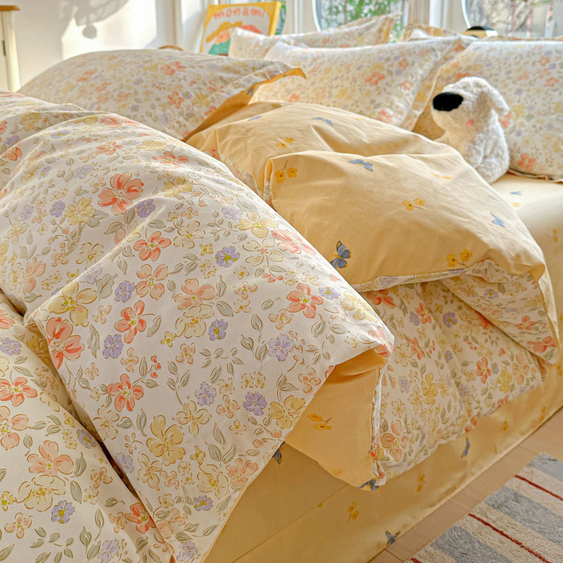 ins caricatura para niños algodón cama de cuatro piezas set 100 sábanas de flor de algodón sábanas