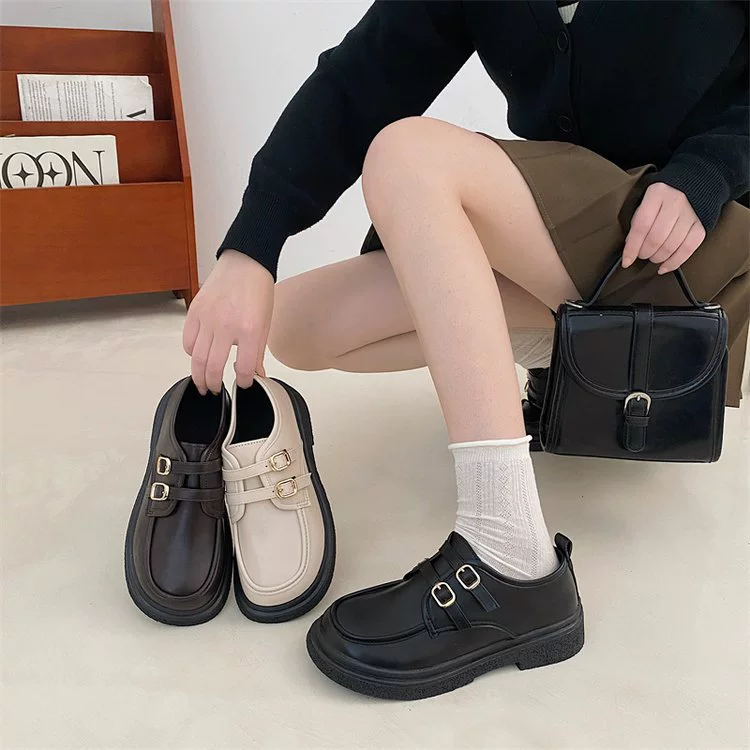 Женские нишевые лоферы в стиле ретро, новинка 2024, маленькие кожаные туфли на толстой подошве, повседневная модная универсальная женская обувь без шнуровки