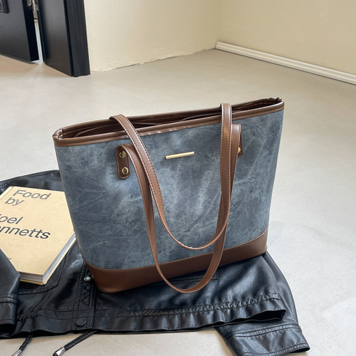 Fashionable casual large-capacity tote bag for women new 2024 large bag fashionable contrast color commuter bag trendy shoulder bag