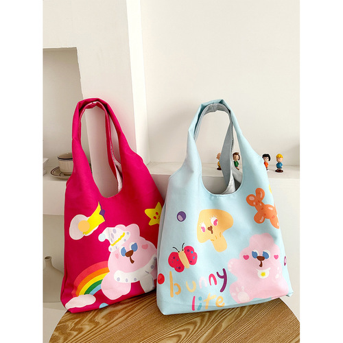 Amazon cross-border supply/ins cute painted vest bag flocked cloth shoulder bag canvas bag commuter bag for women
