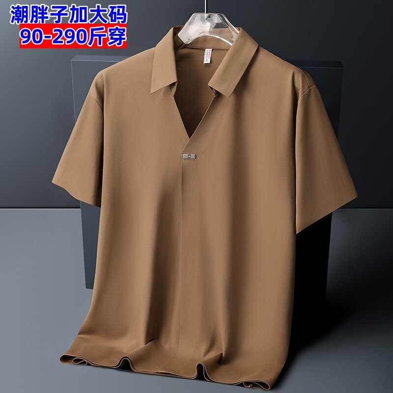 Ice silk seamless new POLO shirt men's short sleeve T-shirt plus size summer thin casual lapel plus fertilizer V-neck manufacturers straight