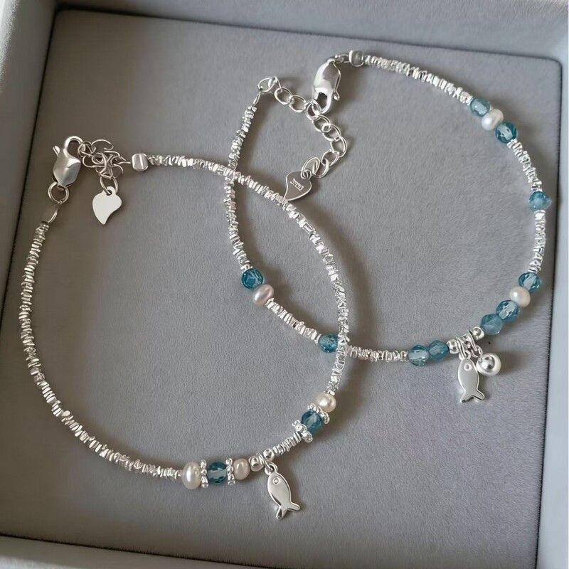 Blue Topaz Crushed Silver Fish Bracelet for Women, Niche Design, Light Luxury, Fashionable, Versatile Bracelet Jewelry Blue Topaz Crushed Silver Fish Bracelet for Women, Niche Design, Light Luxury, Fashionable, Versatile Bracelet Jewelry