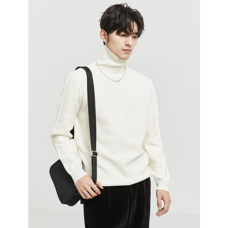 Men's Turtleneck Sweater, New Autumn and Winter Style, Thickened Knitwear, Long-Necked Warm Woolen Clothing with a Turn-Down Collar