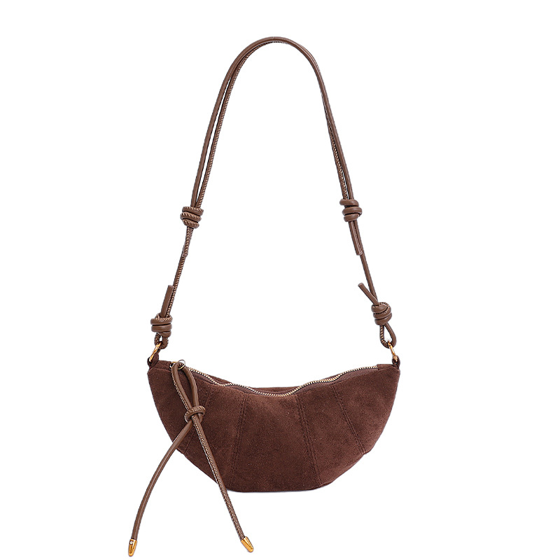 Trending Croissant Suede Bag For Women 2025 New Arrival Luxury Designer Small Niche Crossbody Dumpling Bag - Thumbnail 6