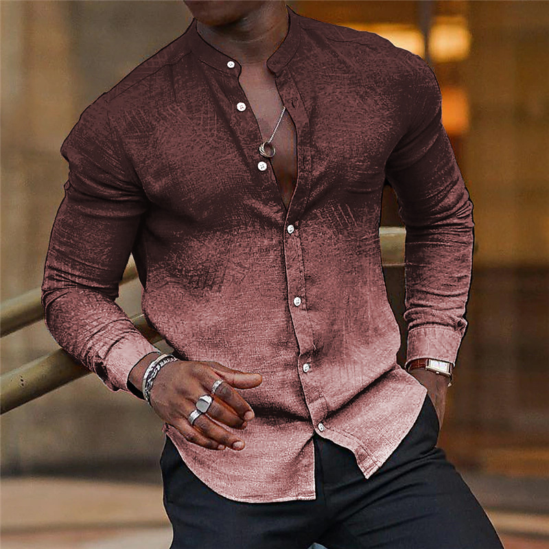 Ou Shan comercio exterior nuevo estilo 2024 nuevo casual todo-fósforo tendencia de la moda camisa de cuello alto de manga larga para hombres MB29