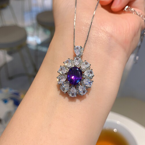 Zhuang Sheng Sheng Jewelry Live Stream Hot Selling Fashion Jewelry Set Purple Orchid Zircon Micro Pendant Earrings and Ring Set of Three