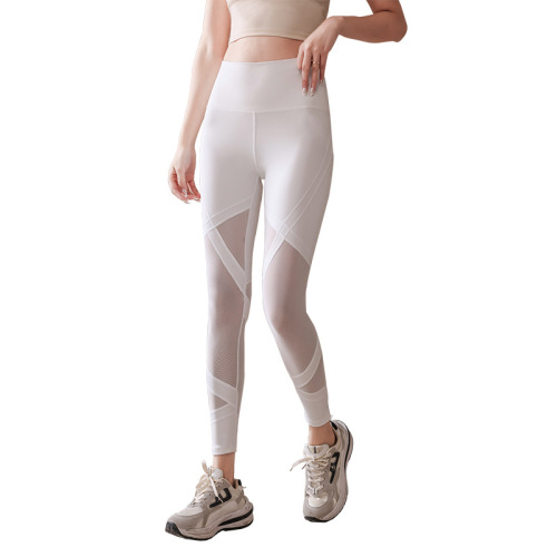 Cross-border sexy mesh yoga pants, high-waisted, hip-lifting, tight-fitting, slimming, spring and autumn thin outer wear sports fitness trousers, trendy