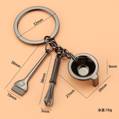 Cross-border hot selling creative hair shampoo and hair dyeing three-piece set beauty salon mini spoon seasoning bowl mixer small pendant