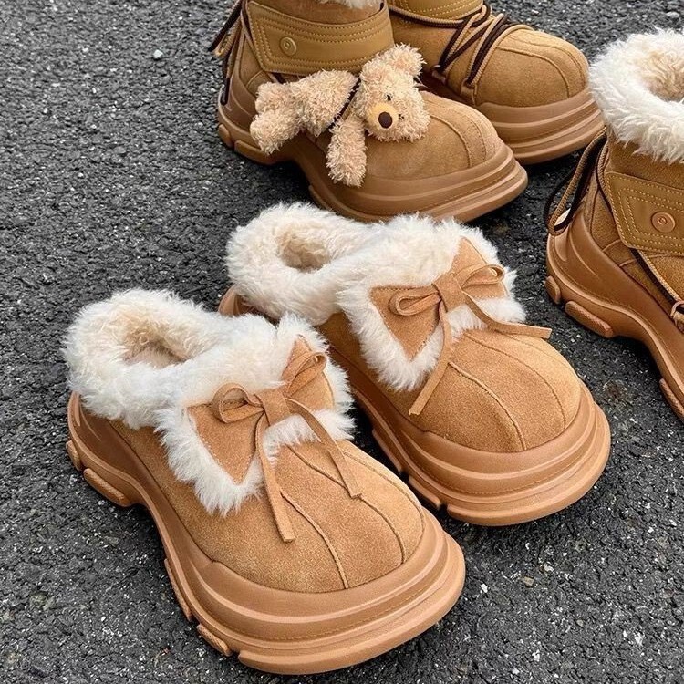 Women's Winter 2025 New Snow Boots with Thick Soles, Closed Toe, Slip-On, Non-Slip, Fleece-Lined, Thickened, Warm, Lazy Cotton Shoes