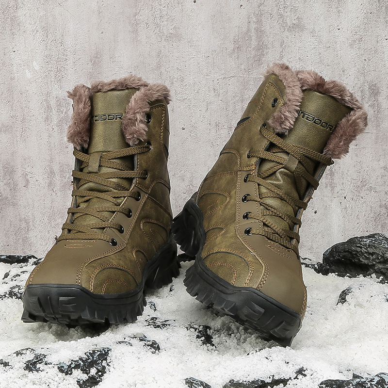 Nuevos deportes casuales transfronterizos para hombres al aire libre calentamiento de algodón botas de nieve de moda al aire libre zapatos de montaña negros con veludo