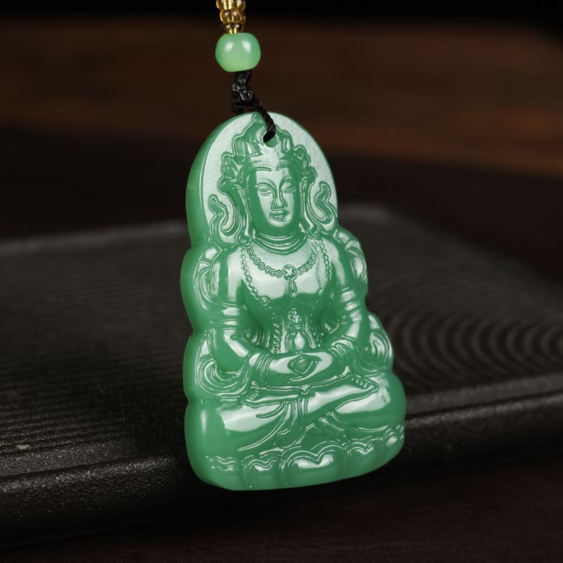 新疆天然和田烟青外蒙料玉瓶坐观音菩萨玉石吊坠男女精致时尚项链