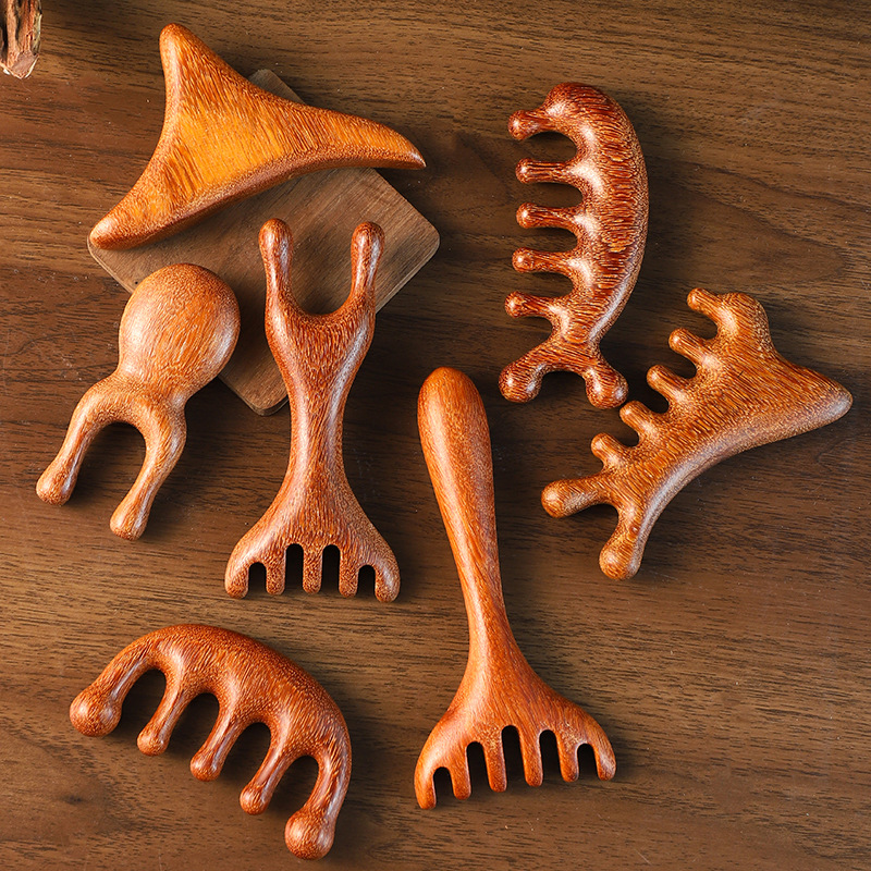 批发金丝绿檀木拨筋经络梳头部宽齿头皮多功能头疗神器刮痧按摩梳