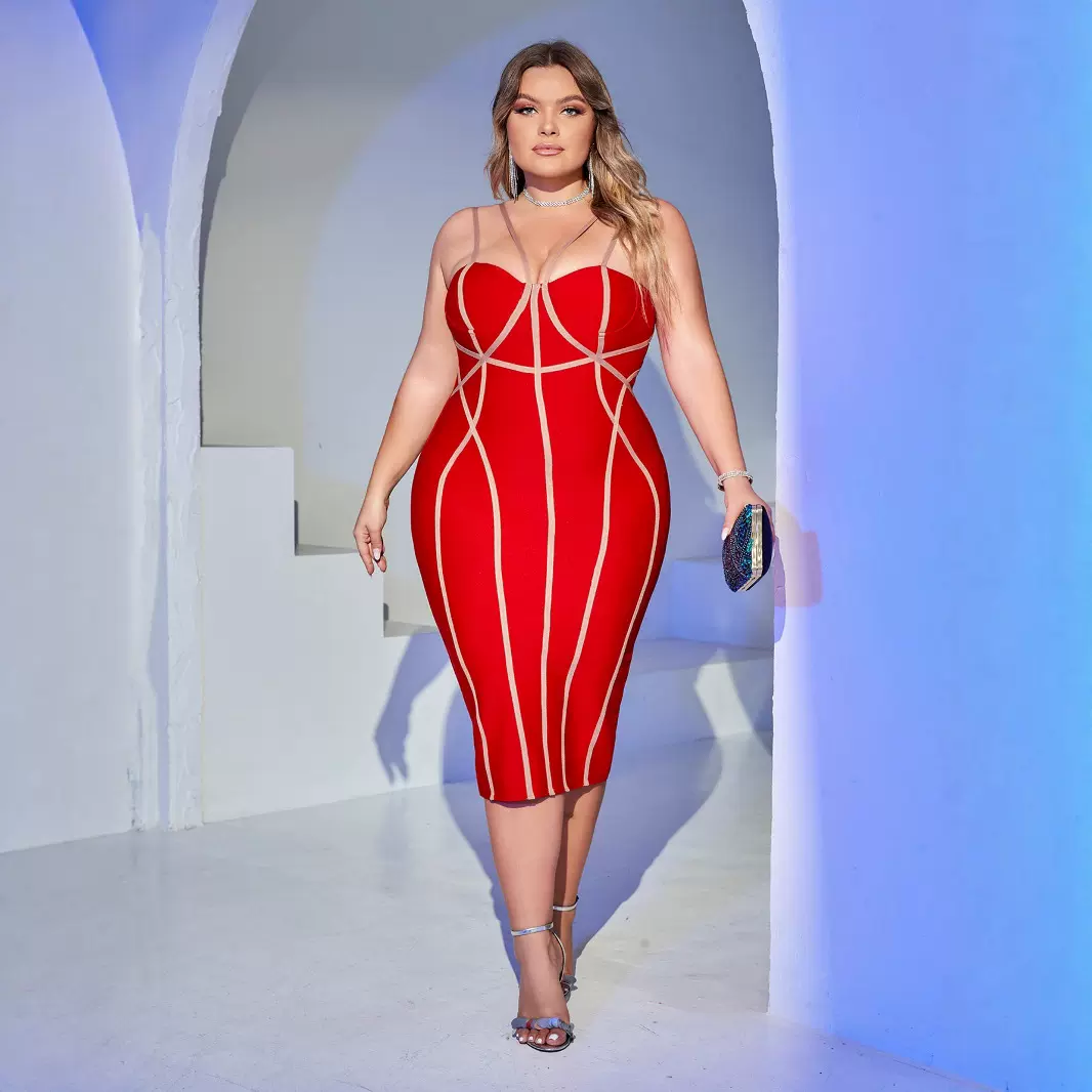 跨境欧美热销大码女装晚礼服 短中裙纯色显瘦弹力绷带连衣裙Dress