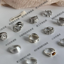 褶皱纹理开口戒指女复古素银ins冷淡风小众设计y2k饰品y2k戒指