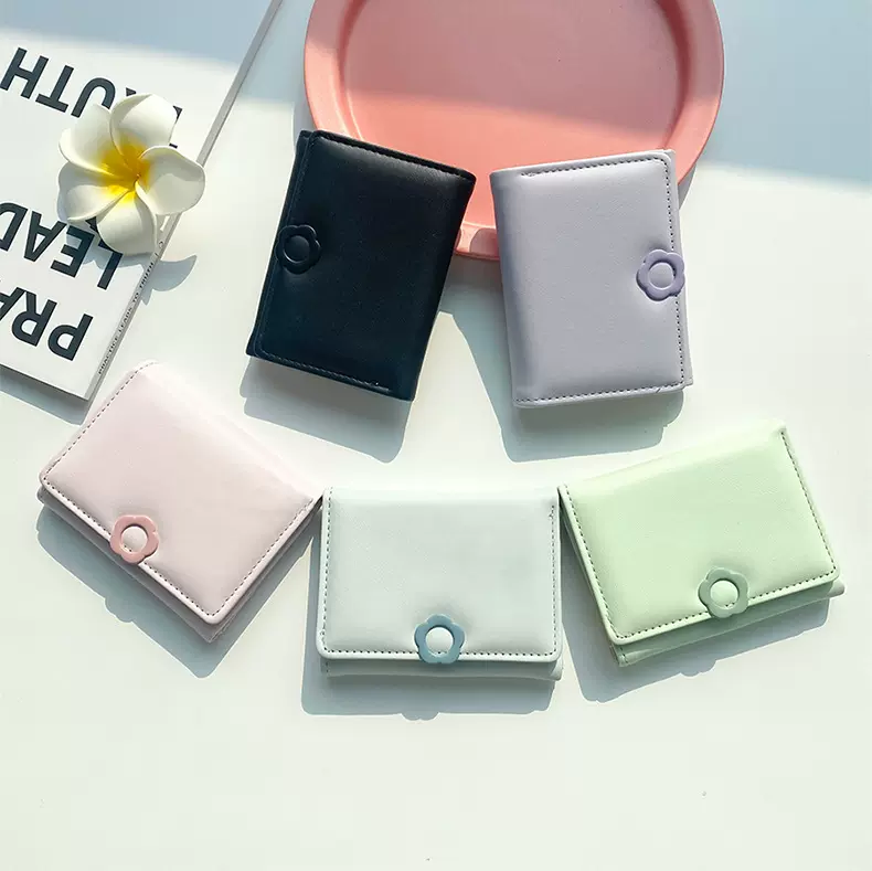 马卡龙简约女士卡包清新甜美纯色零钱包三折迷你学生短款钱夹定制