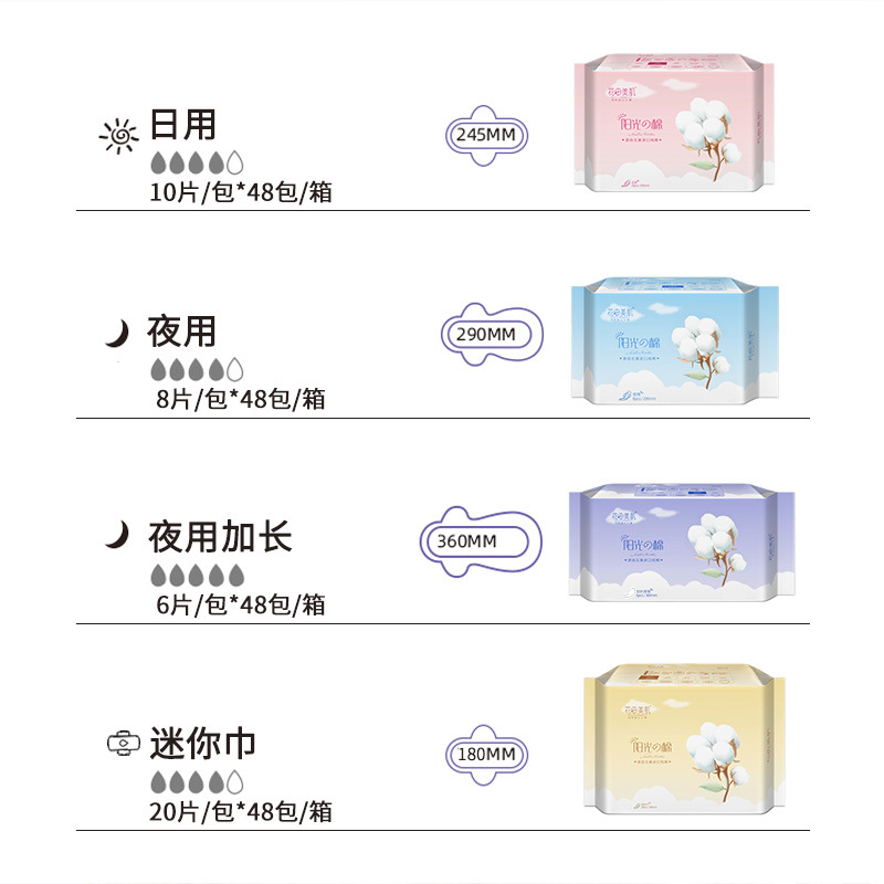 Floral Field Beauty Pure Cotton Sanitary Pads Ultra-Thin Core Daily 245mm with Wings Menstrual Pads for Factory Wholesale