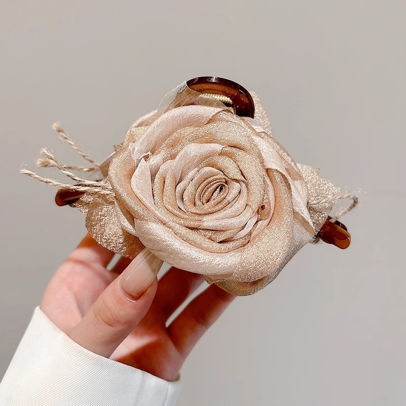 Nuevo estilo chino rosa seca agarrar clip cabello flores detrás de la cabeza gran agarrar tarjeta de cabello al por mayor
