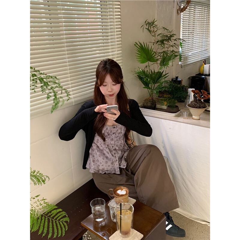 套装女2025秋季新款韩系辣妹防晒开衫碎花吊带上衣阔腿裤三件套潮|undefined
