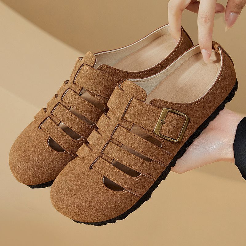 Zapatos de mujer, versátiles, estilo veraniego, tipo Birkenstock, sandalias huecas con diseño de espina de pescado, calzado de alta gama para exteriores, sandalias transpirables de media caña.