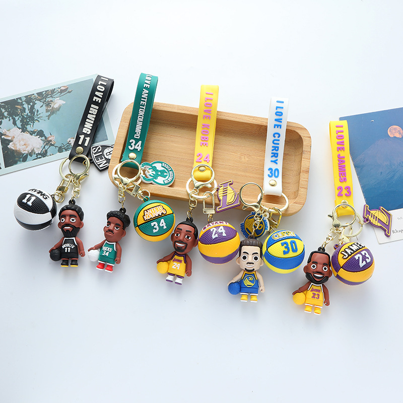 Cartoon Basketball Star Character Car Keychain Pendant Curry James Owen Kobe Student Schoolbag Hanging
