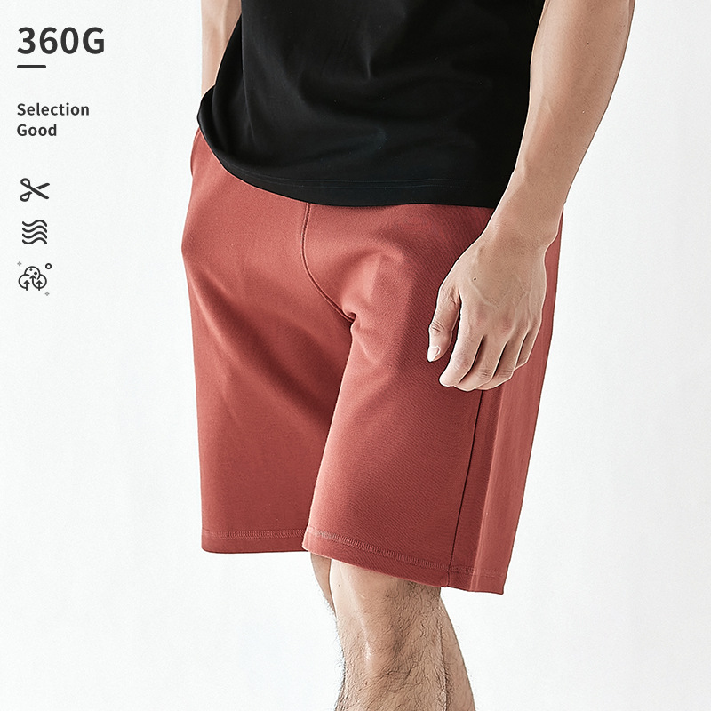 Summer 360g Pure Cotton Five-Quarter Pants Men's Red Trendy Workwear Knitted Pants Loose Shorts Sweatpants Men and Women Same Style Retro
