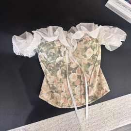 法式碎花抹胸上衣女2026早春新款复古鱼骨胸衣拼接背心
