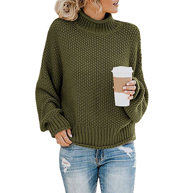 Suéteres de punto otoñales e invernales 2025, suéter de cuello alto con hilo grueso para mujer, comercio exterior europeo y americano transfronterizo, para Amazon.