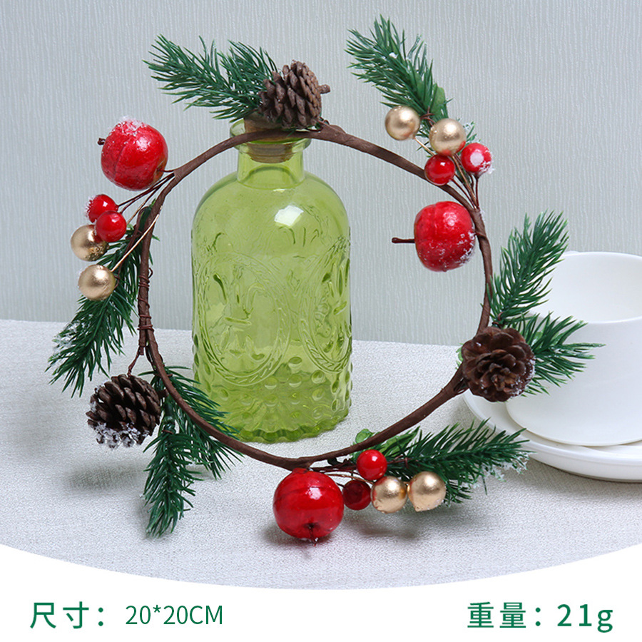 Guirnalda navideña de piñas, decoración para puertas y ventanas, suministros de PVC, frutos rojos, guirnalda pequeña, anillo de enredadera, colgante, adornos pequeños para árbol de Navidad