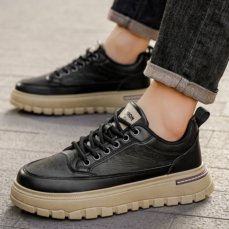 皮面低帮男士时尚系带厚底鞋英伦风纯色马丁鞋户外旅游休闲鞋代发