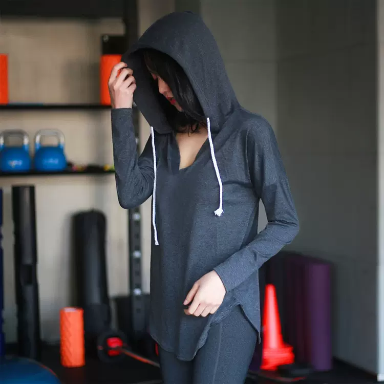 宽松连帽健身服女跑步网红罩衫春秋运动显瘦长袖女瑜伽服上衣