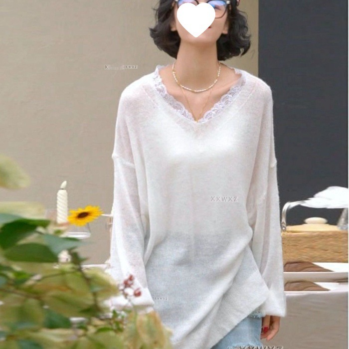 纯欲轻熟毛衣韩系气质女开春韩系穿搭新款小清新蕾丝宽松针织衫潮|undefined