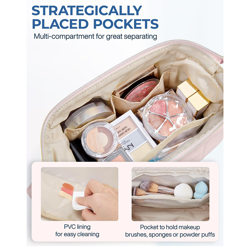 Quilted Makeup Travel Bag Large Capacity Waterproof Organizer_voghion.com