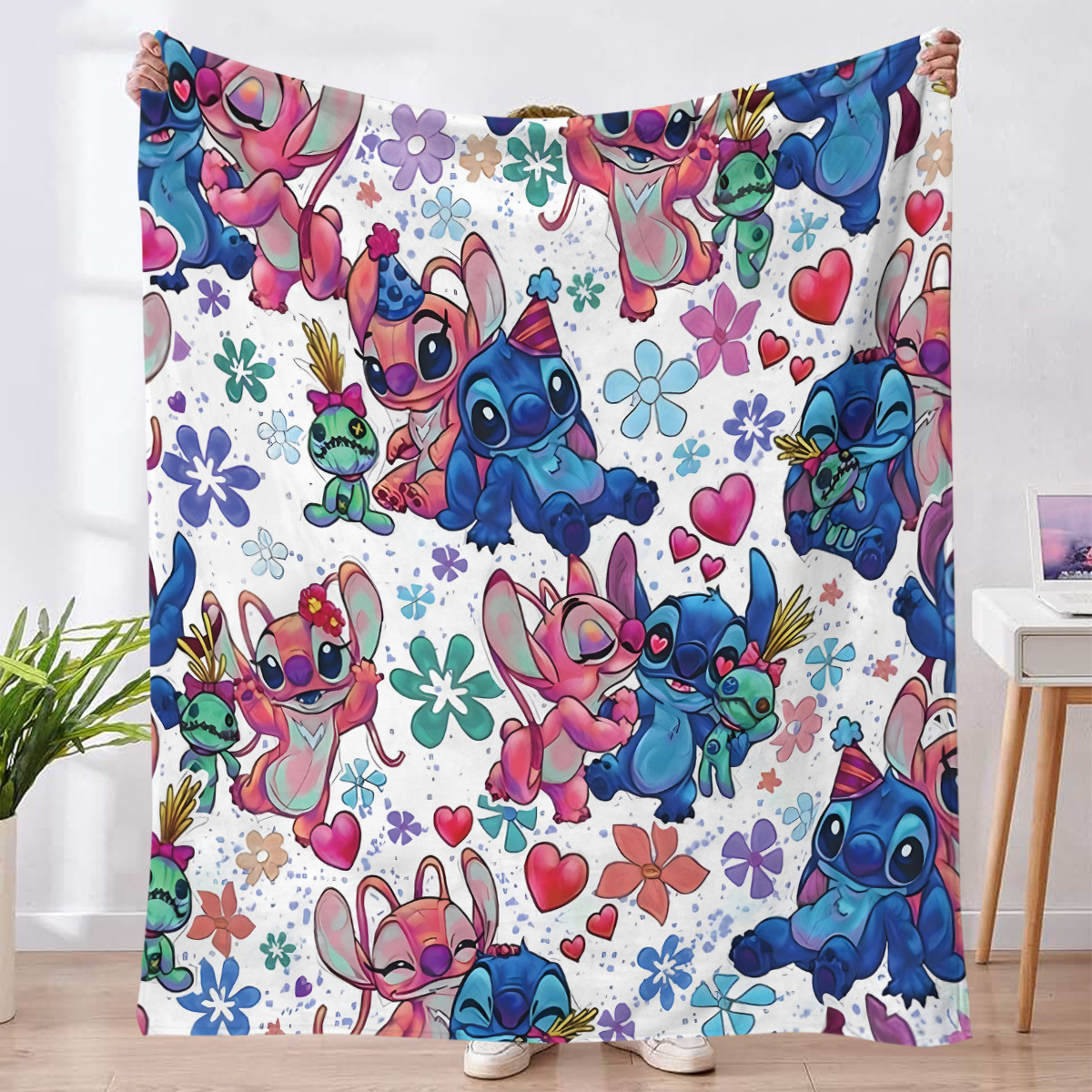 Flange serie Stitch impresión digital alfombra de peluche hogar oficina siesta alfombra de flange invierno otoño