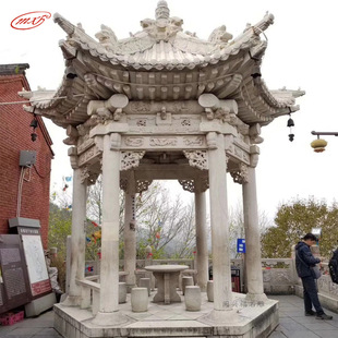 Stone Carved Pavilion Garden Outdoor Stone Pavilion Stone Corridor Park Villa Chinese Courtyard Granite Hexagonal Pavilion