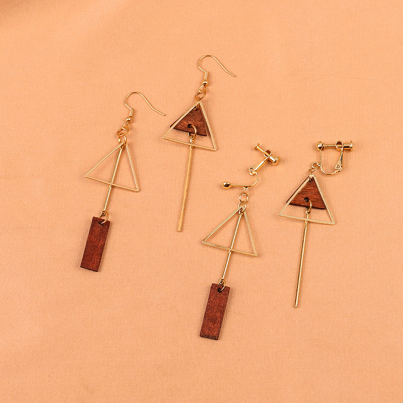 Retro Geometric Triangle Asymmetrical Earrings - Style 5