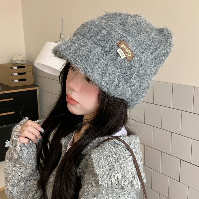 新款帽子女冬季保暖毛线帽护耳加厚毛绒包头帽韩版可爱猫耳针织帽|undefined