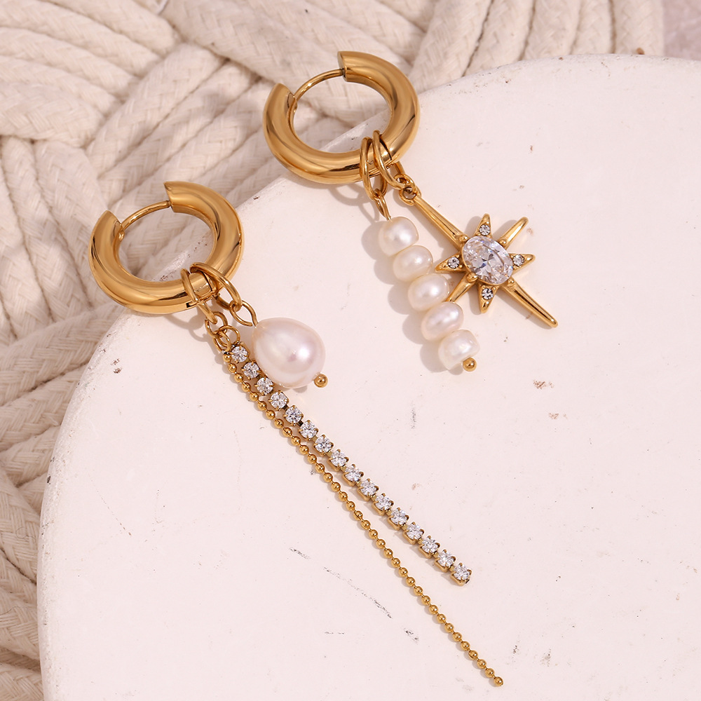 15g Weight 316L Stainless Steel Ear Needle Material Drop Earrings Classification 1 Pair Quantity Holiday, Daily Occasion 316L Stainless Steel , Freshwater Pearl Material Star Pattern Women's Gender Elegant, Simple Style Style Waterproof Non Tarnish, Surgical Steel, Plating Craft 1 Pair 316L Stainless Steel Freshwater Pearl Drop Earrings Star 7
