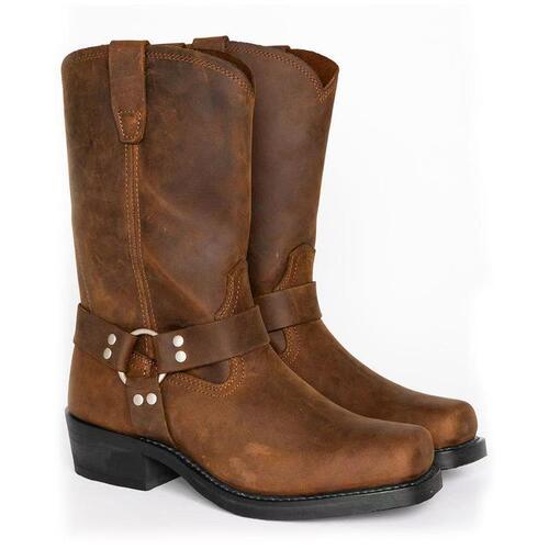 E9712026 New square head metal ring element men's calf boots
