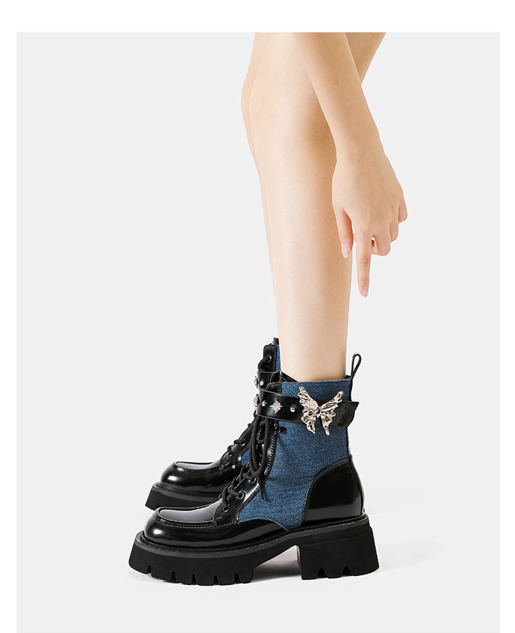 2024 Ősz/Tél Új Liquid Butterfly Martin Talpú Könnyű Knight Rövidnadrág Női Vastag Sarkú Farmer Bőr Csizma_voghion.com