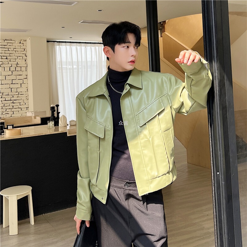 Korean Style Niche Stereo Tailoring Design Casual Short Leather Jacket Men's Autumn and Winter Motorcycle Hairstylist Loose Jacket