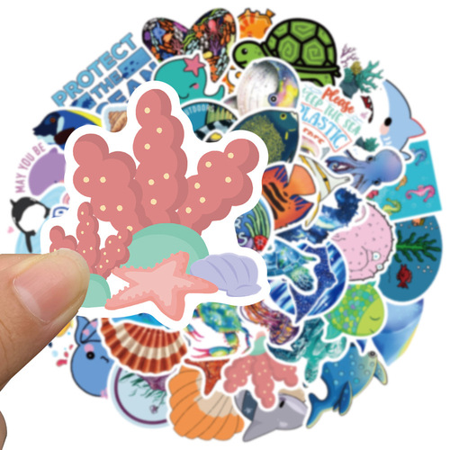50 Pieces Cartoon Cute Marine Life Starfish Jellyfish Stickers Graffiti Luggage Laptop Diary Stickers Wholesale