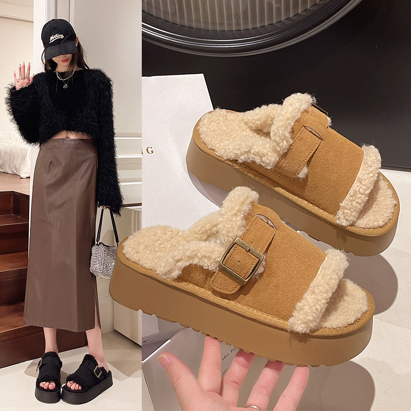 Thick-Soled Furry Slippers for Women, Snow Boots, Toe-Cap Half Slippers for Women, 2025 New Winter Velvet Cotton Slippers