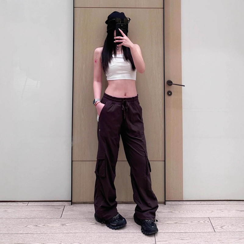 Lulufend Dancestudio Women's Loose-Fitting Mid-Waist Casual Fitness Drawstring Cargo Pants American-Style Trousers