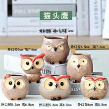 跨境厂家直销猫头鹰陶瓷迷你多肉花盆动物拇指zakka多肉专用